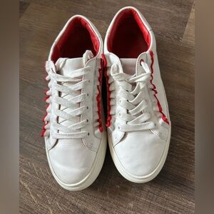Tory Sport White Leather Sneakers with Red Interior